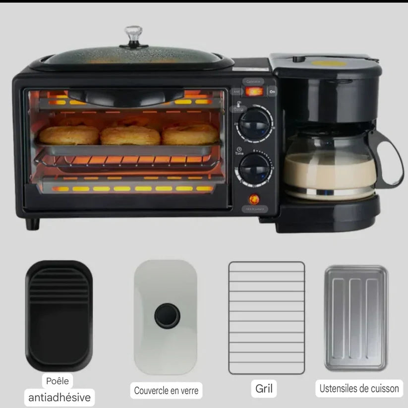 Machine 3-en-1 : grille-pain, cafetière, plaque