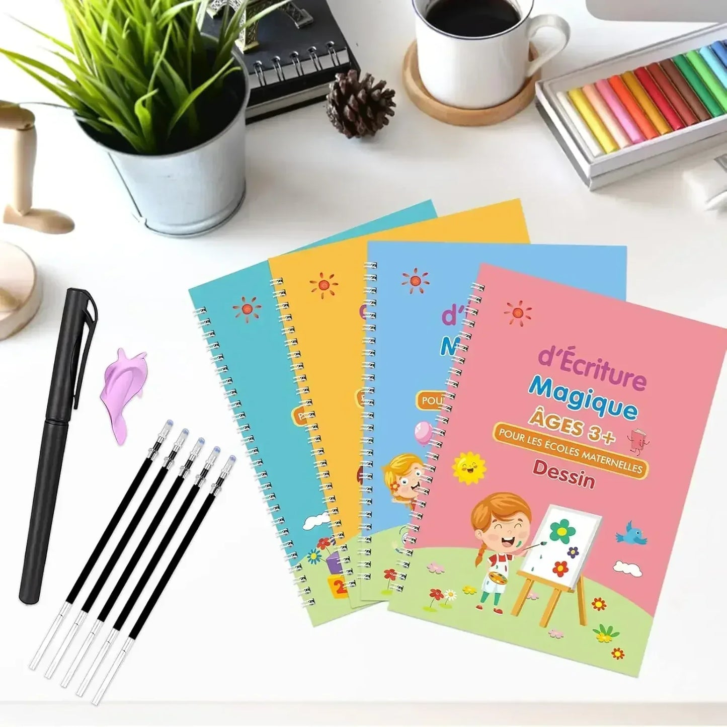 Pack de 4 Cahiers Magiques Réutilisables – Cahier d'écriture magique réutilisable - Funnybook™ (T)