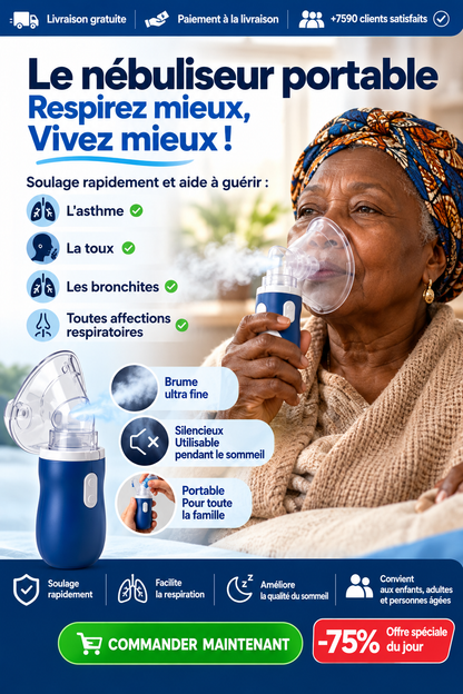 Nébuliseur portable™: finis la sinusite, l'asthme, la bronchite, la toux sévère, infections et autres allergies respiratoire(B-F). (Livraison gratuite)