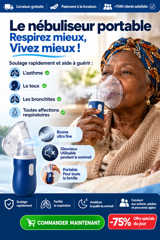 Nébuliseur portable™: finis la sinusite, l'asthme, la bronchite, la toux sévère, infections et autres allergies respiratoire(B-F). (Livraison gratuite)
