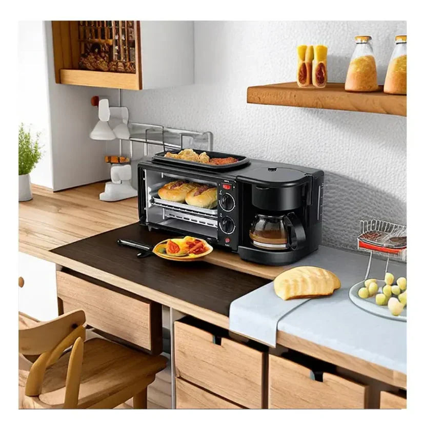 Machine 3-en-1 : grille-pain, cafetière, plaque