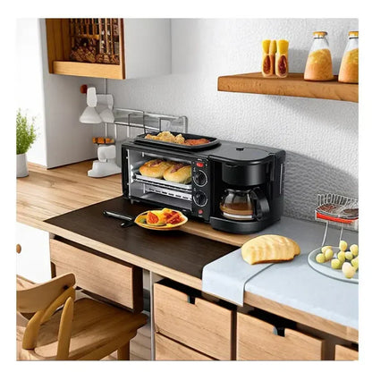 Machine 3-en-1 : grille-pain, cafetière, plaque